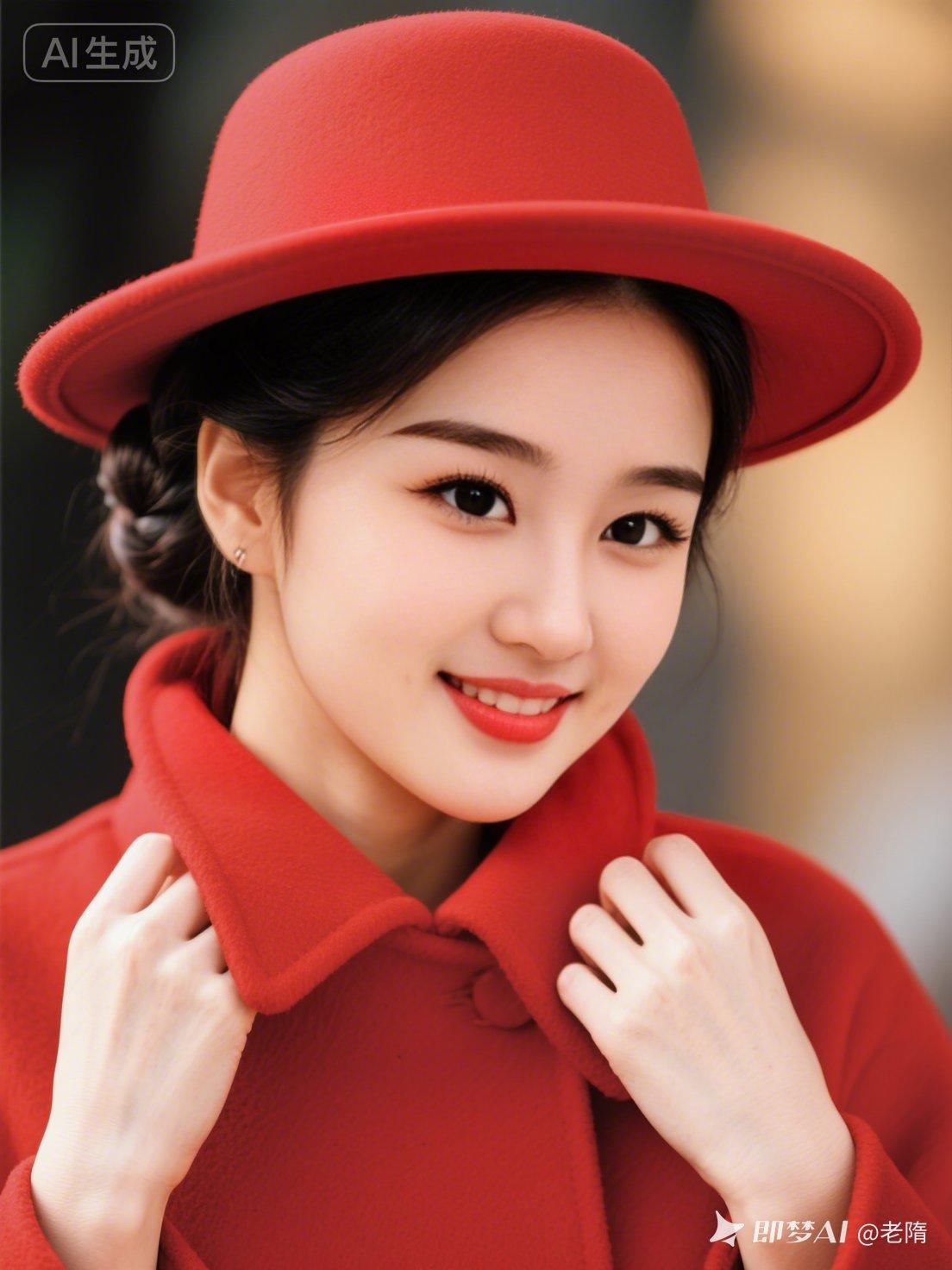 复古红帽搭配，甜美笑容，元气满满的一天！🌸👩‍❤️‍💋‍👩