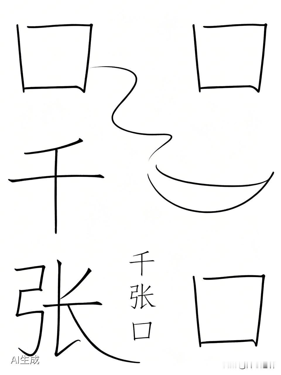 一个口=口
两个口=吕
三个口=品
四个口=田
五个口=吾
六个口=晶
八个口=