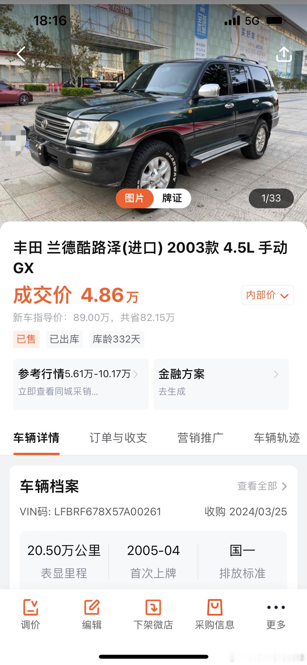 手动挡的酷路泽是真难卖，去年6万多收的，放了快一年了，今天果断割肉，等保险没了买