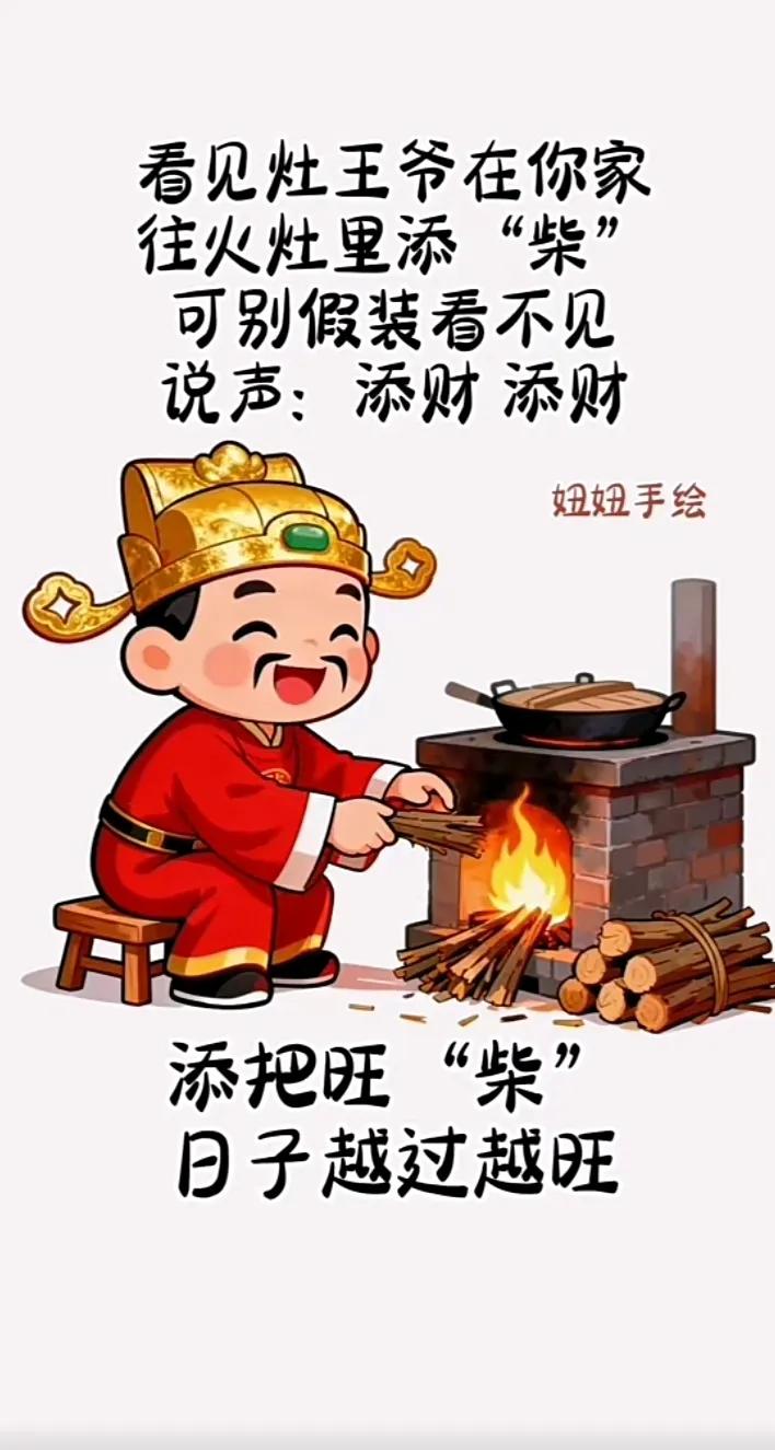 看见了灶王爷往灶堂添“柴”
别假装看不见
说声“添财”“添财”
添把旺“柴”
日