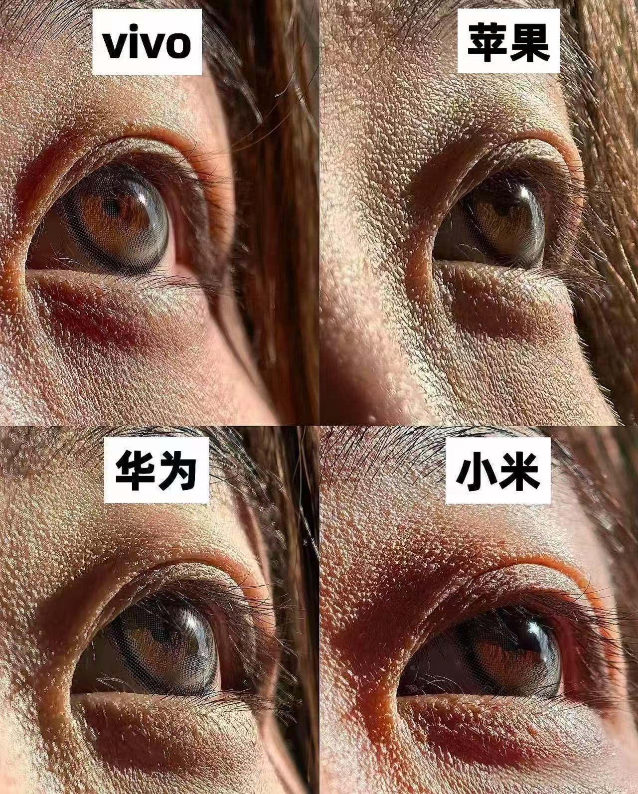 这是四个品牌且价格差不多的手机照相测试图，这四部手机分别是：VIVO、苹果、华为