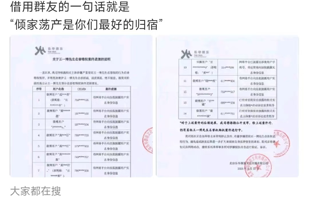 乐华公布王一博告黑最新进展日子也是越来越了好了 接接下来都是好日子下次表格名单翻