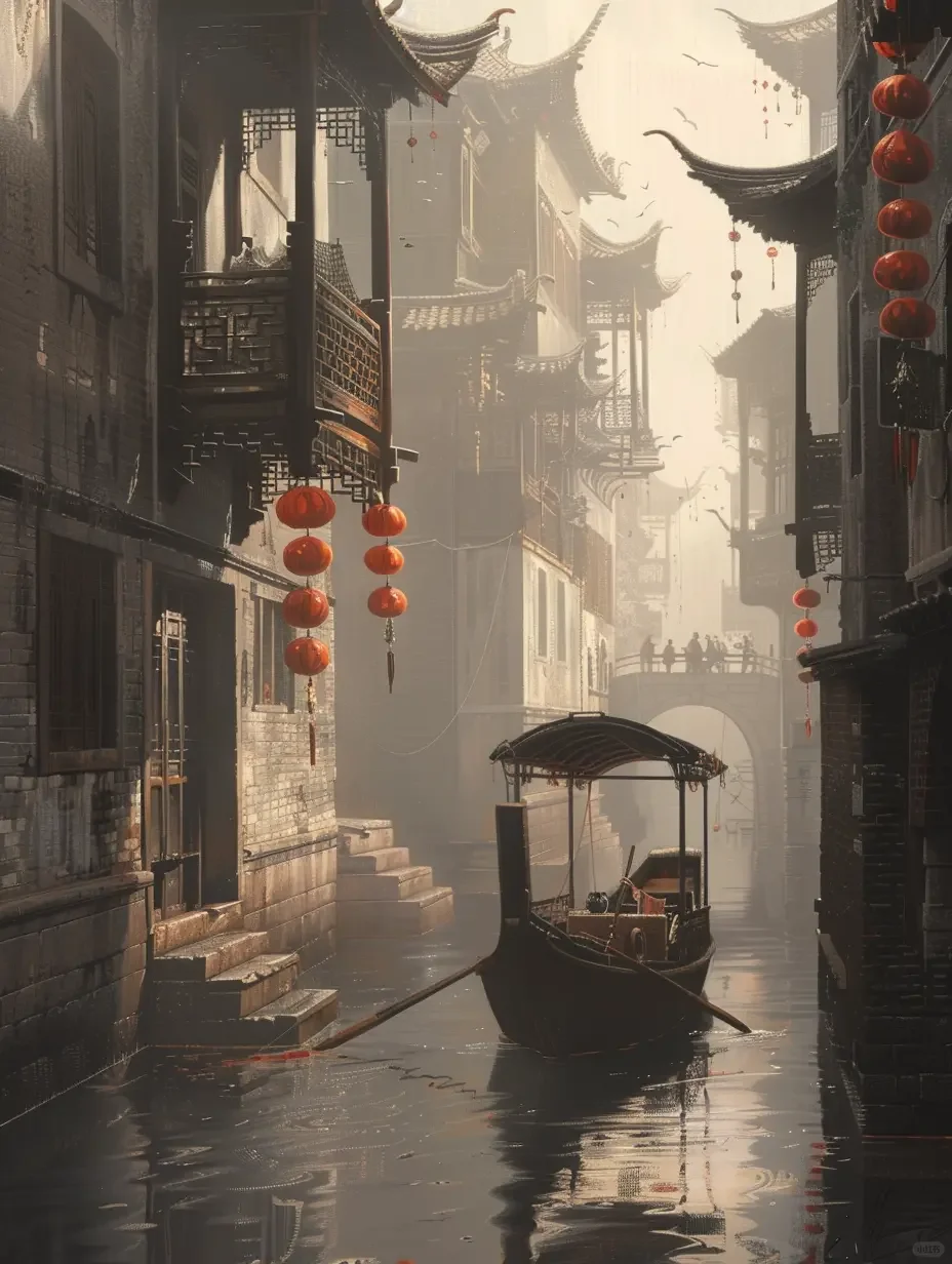 油画江南韵，乌篷船摇落水乡魂！