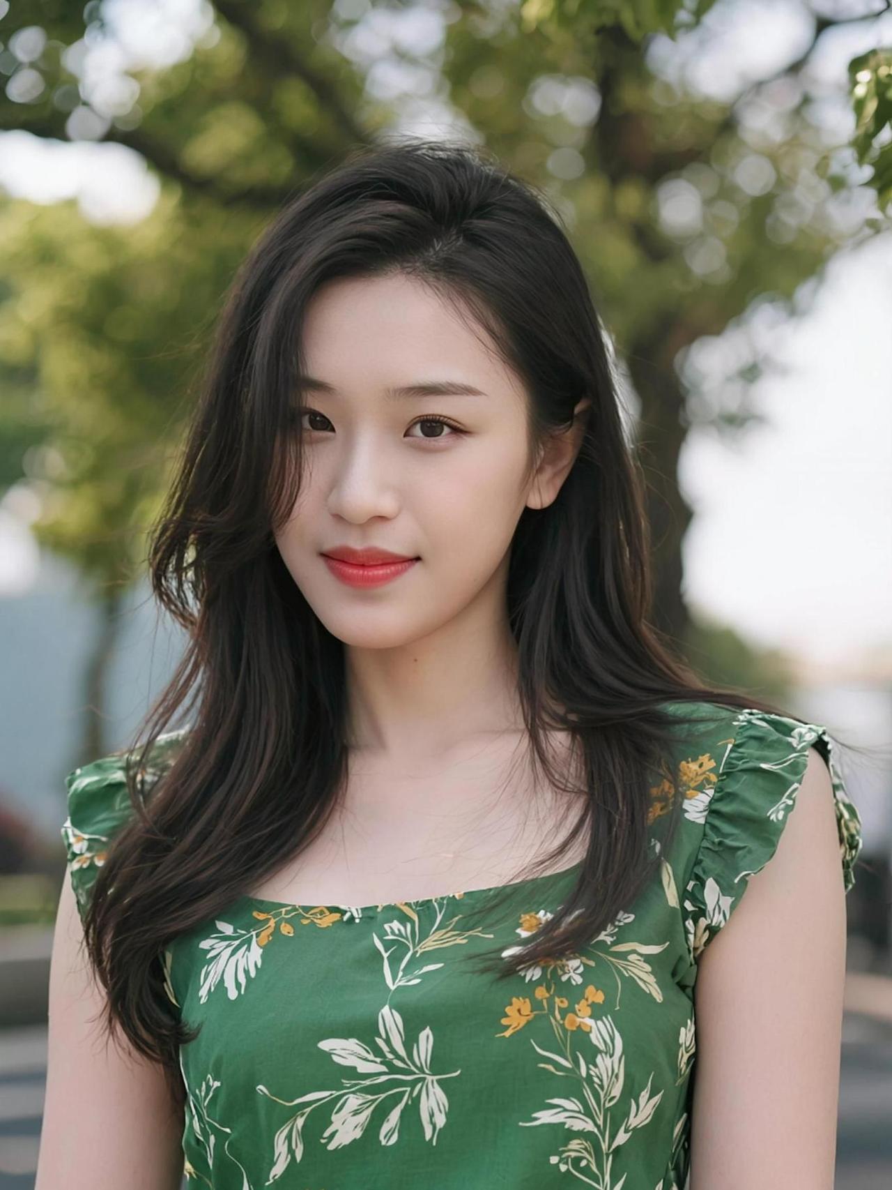 绿意盎然的花纹仿佛把夏日穿在了身上，阳光透过树叶洒下斑驳的光影，像是大自然的调色