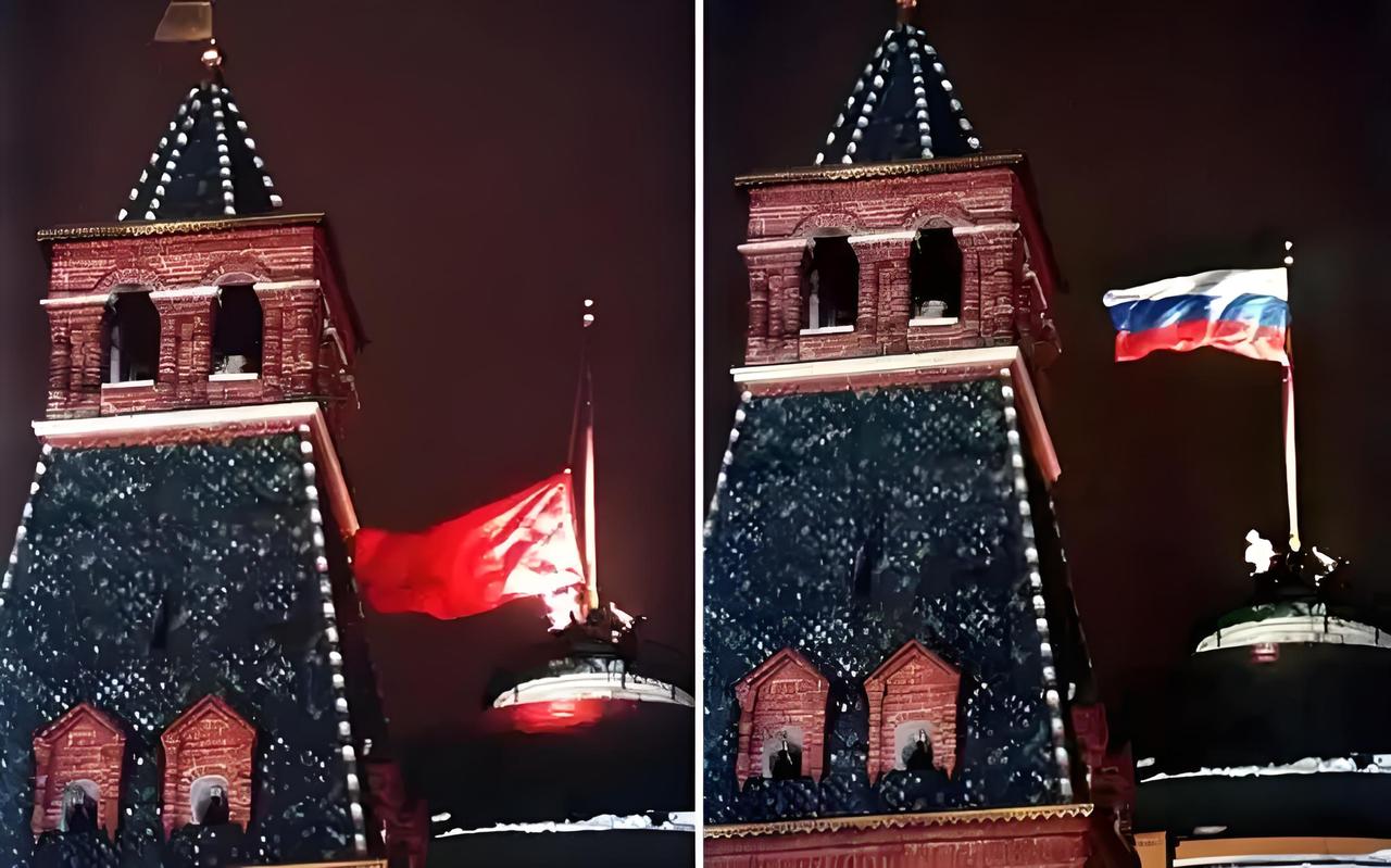 三十四年的圣诞，莫斯科大雪纷飞，在红场上飘扬了69年的苏联旗帜缓慢降下，现场奏响