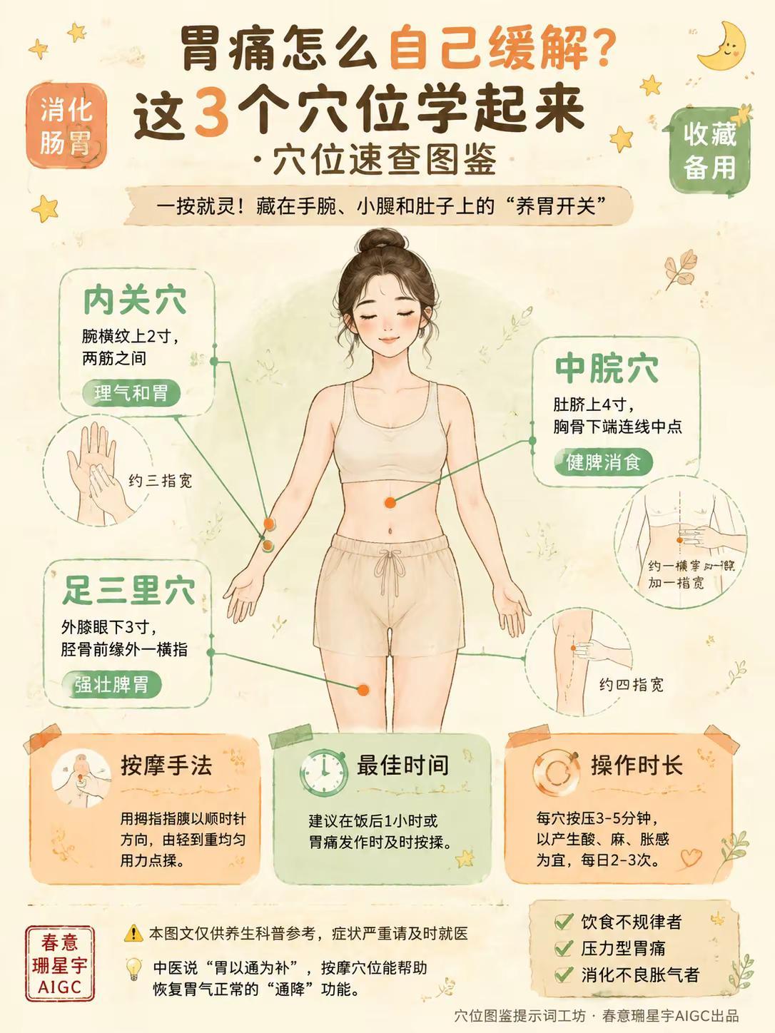 胃痛突袭别硬扛！。身上这3个“养胃穴”赶紧按起来👇📍内关｜腕横纹上三指，两筋