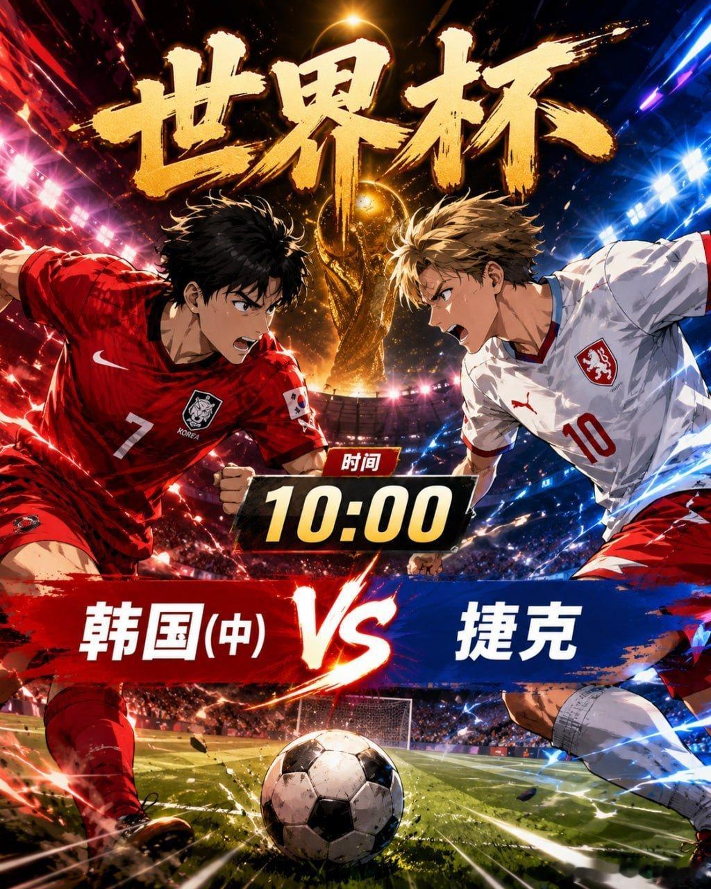 世界杯 10:00韩国 vs 捷克开球：捷克方向：韩国 胜比分：1-0，2-1，