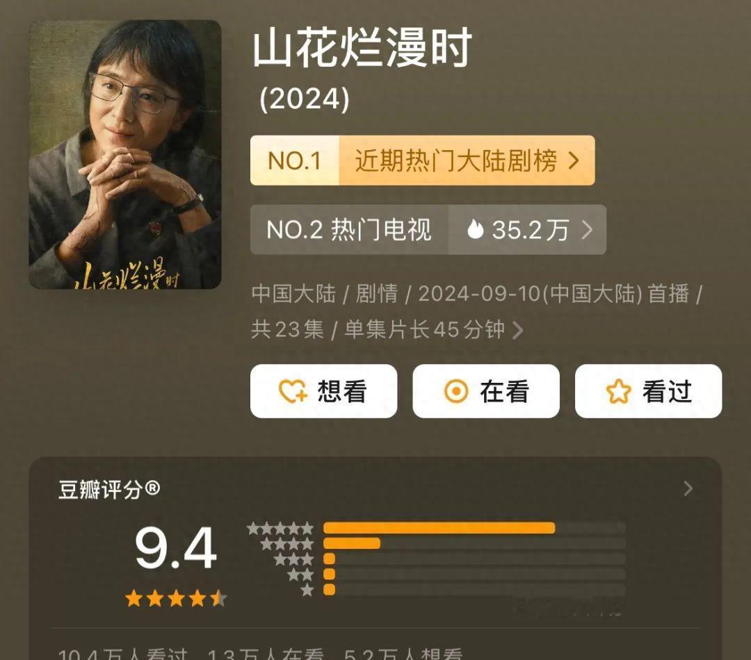 《山花烂漫时》一部主旋律电视剧，没有顶流加持，没有铺天盖地的宣传，却在豆瓣斩获9