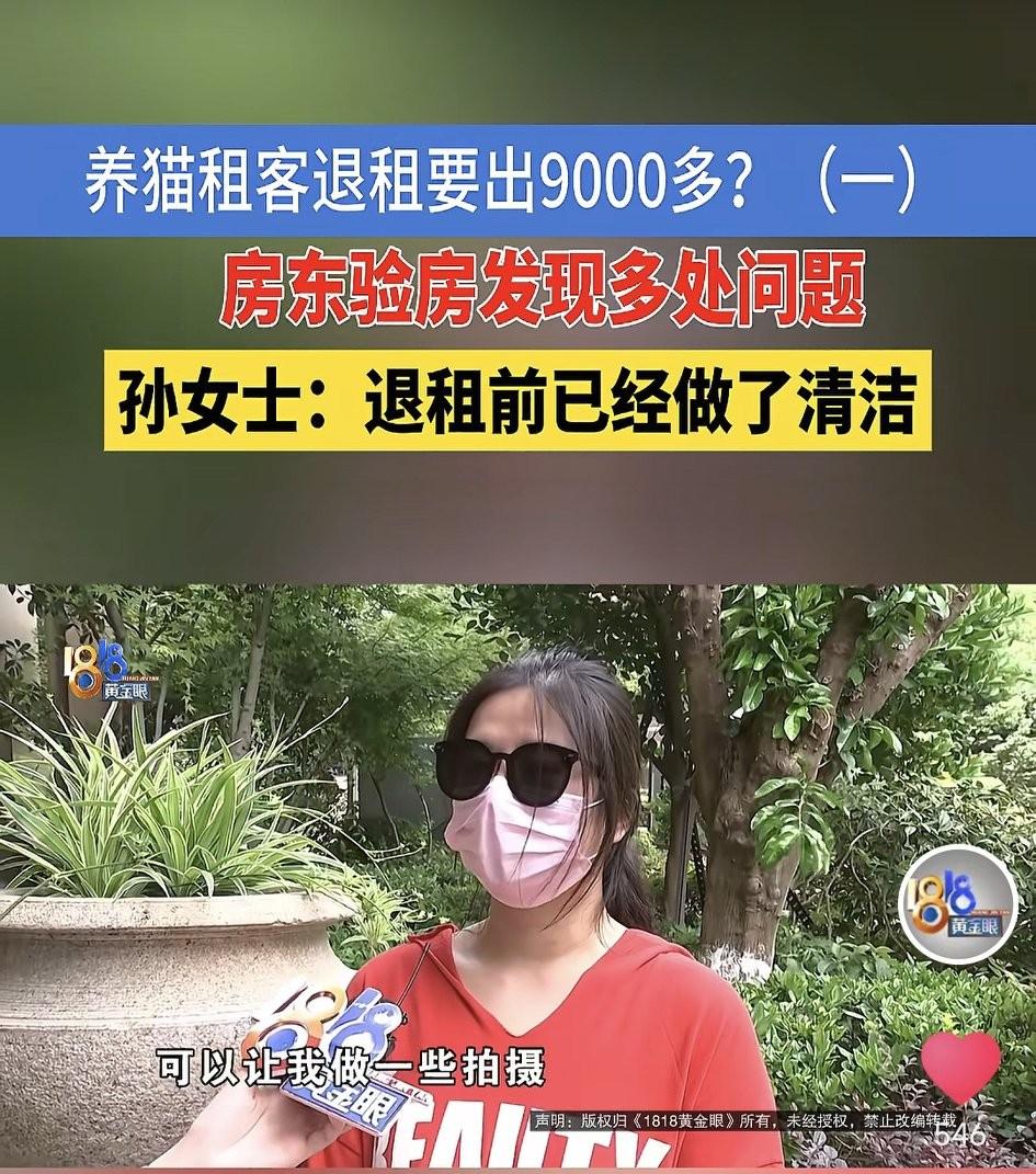 真不可思议！嘉兴海宁的孙女士养猫，租期到了退房，房东一开始只打算收取900元维修
