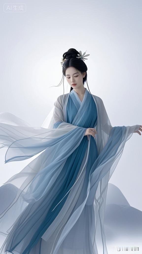 仙气飘飘的汉服美人，云雾缭绕中宛如仙境。