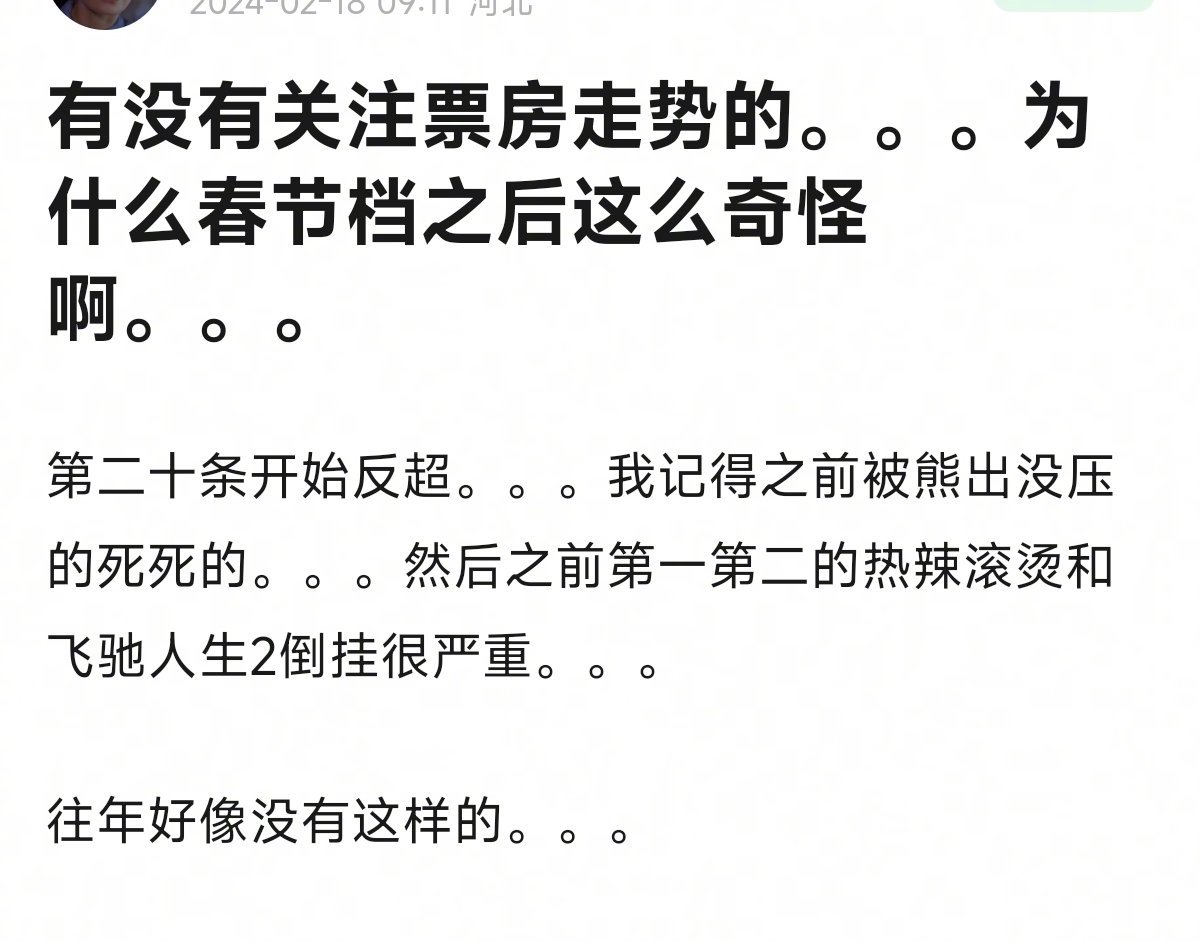 为什么春节档结束之后，第二十条反超了 ​​​