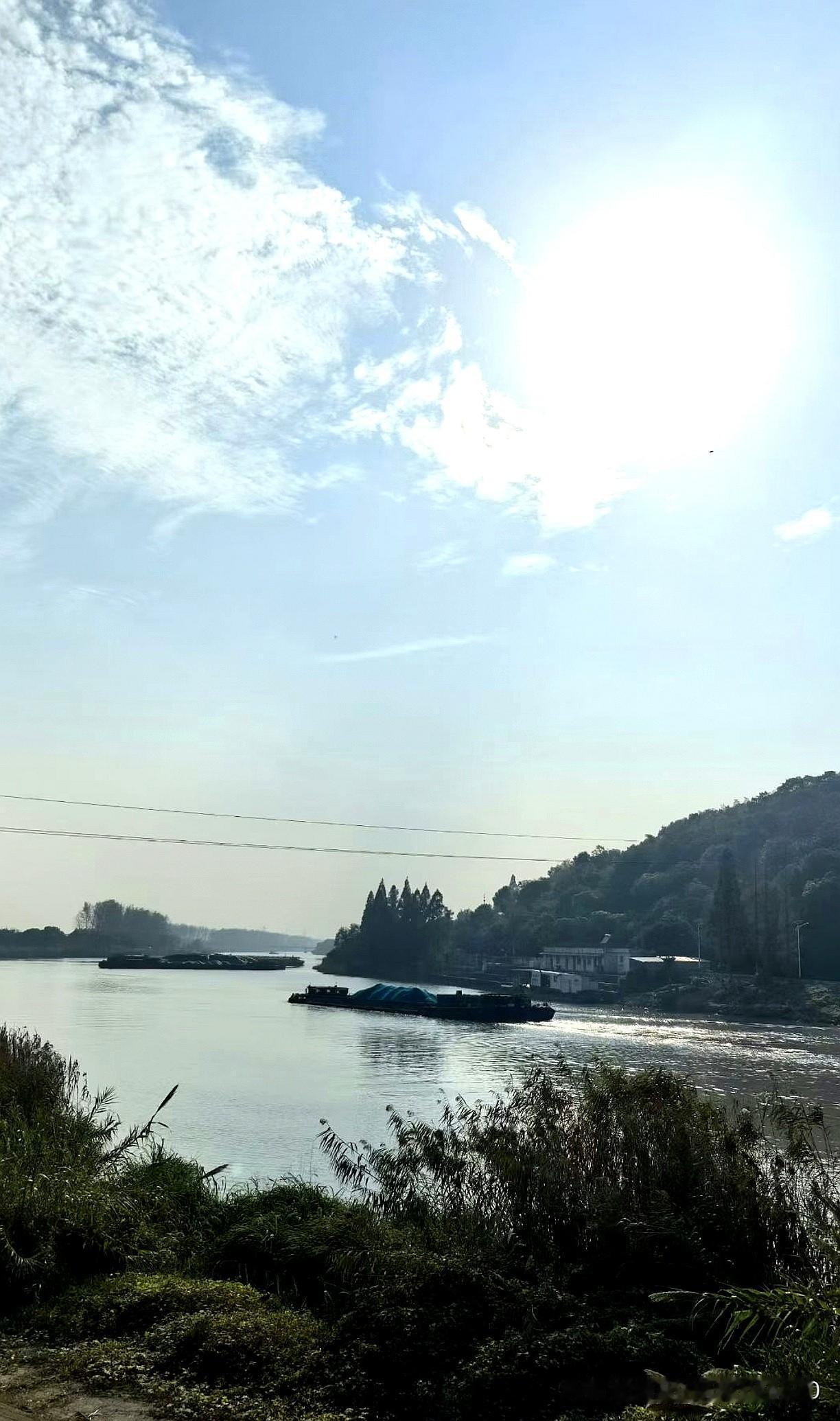 宁静的河岸，阳光洒满水面，静谧而美好。