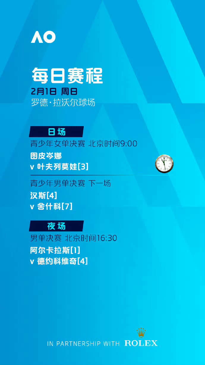 #2026澳网收官# 2026澳网今日迎来收官大战，男单决赛德约科维奇vs阿尔卡