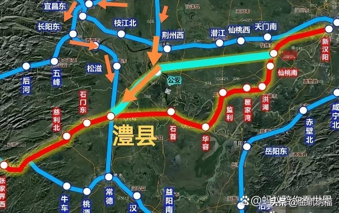 呼南高铁荆门至澧县段东西两线对比：里程可缩短65公里，新修铁路里程减少75公里。