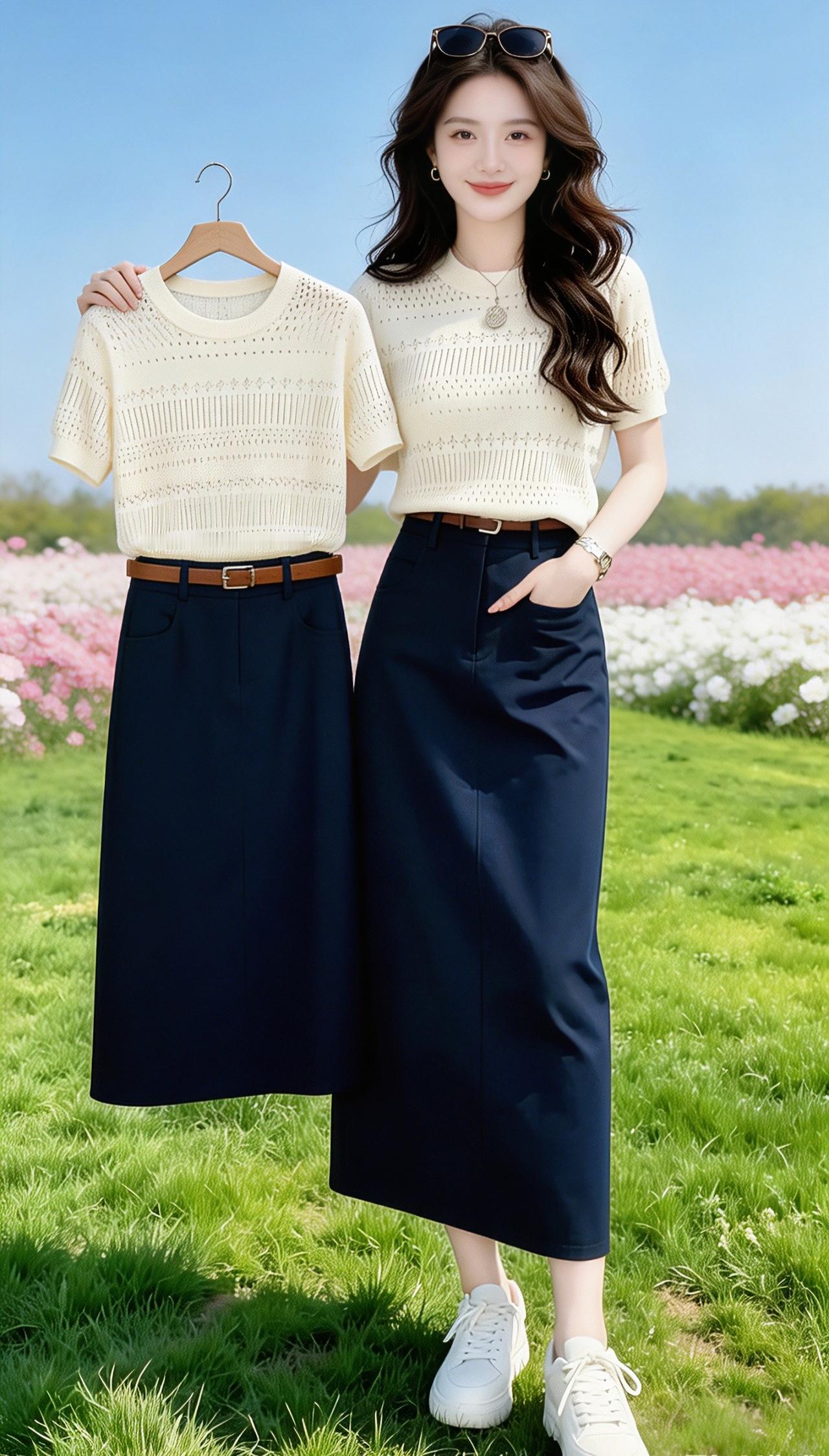 女士高腰半身裙 高腰显瘦大摆半裙 气质显瘦半身裙 法式优雅极简高腰显瘦百搭半身裙