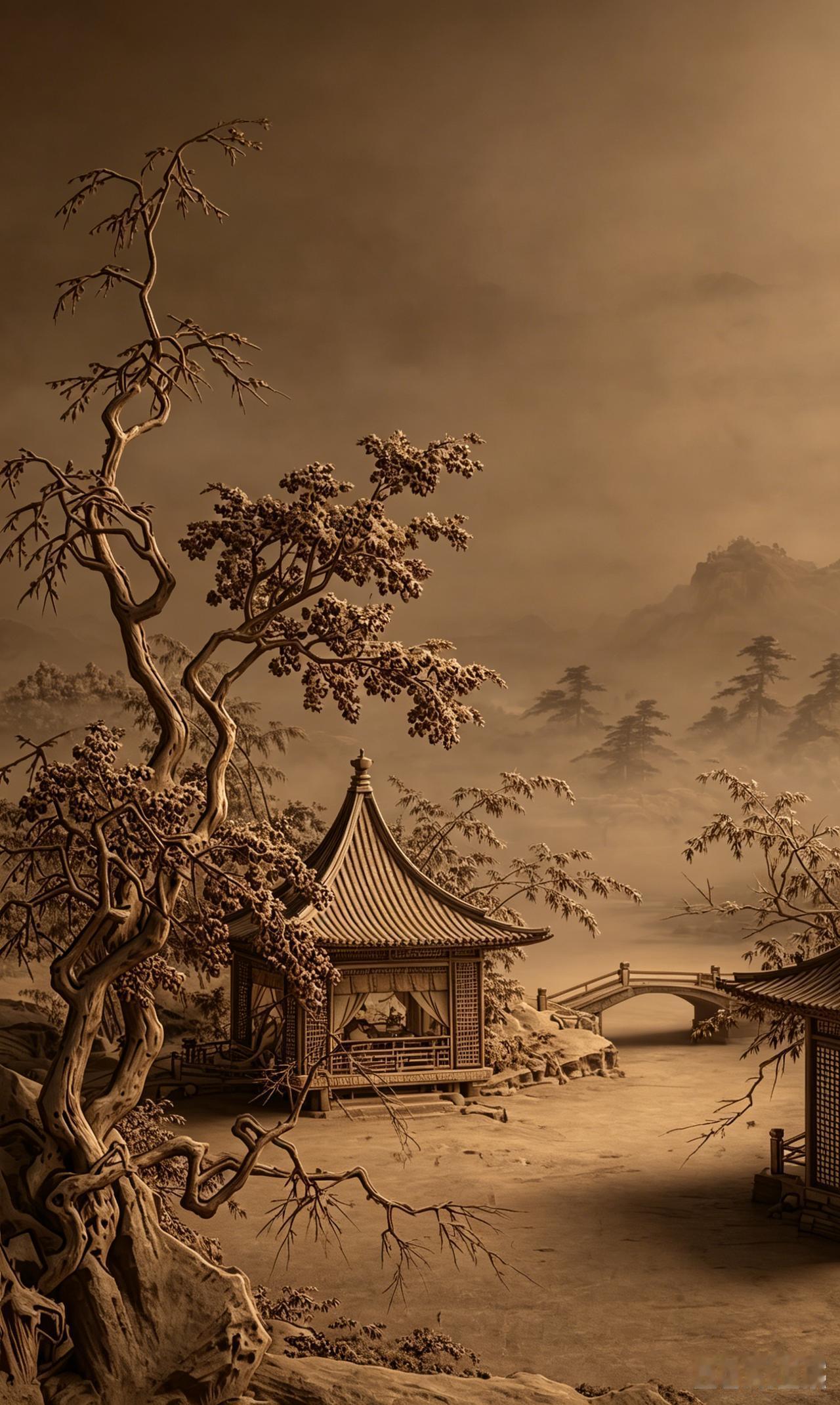 画里的雪，下了几百年，亭子里的几人还没聊完……（宋 佚名《雪阁临江图》AI复原）
