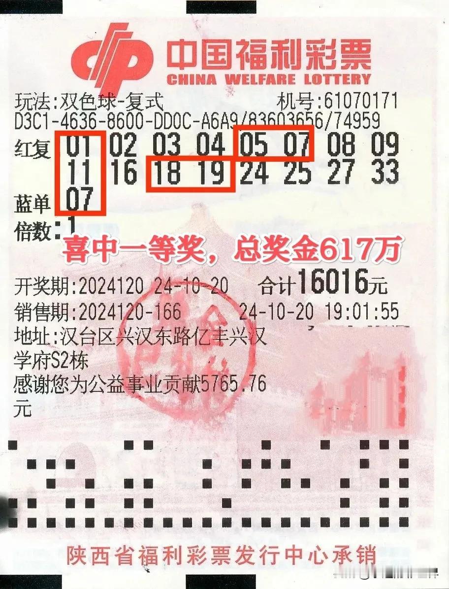 家里有矿？陕西彩民花16016元购彩喜中双色球一等奖617万元奖金！
在双色球第