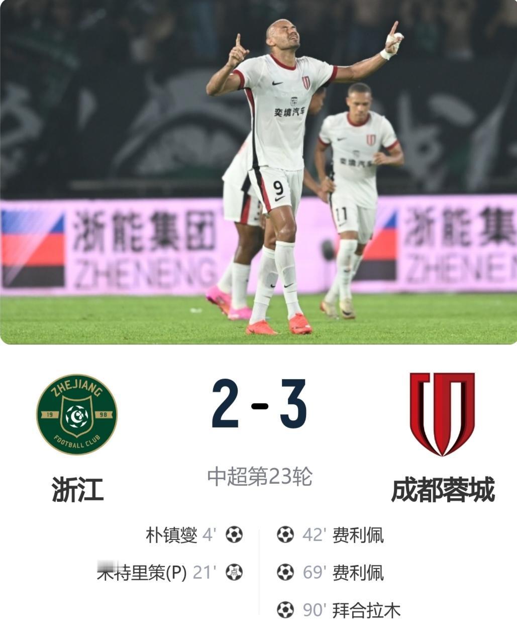 中超领头羊终于赢球了……

让二追三+7轮首胜！

成都蓉城客场3-2逆转浙江！
