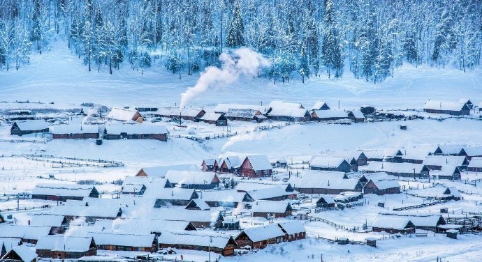 新疆的冬天，白雪覆盖了鲜花、草原、森林，封存了河流、湖泊，白雪将新疆变成了一幅安