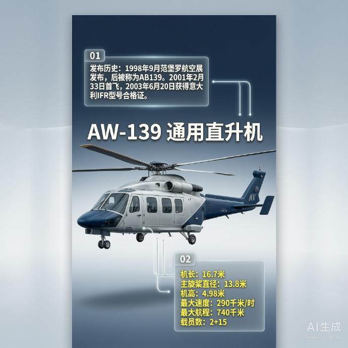 军事ai新视野 AW-139通用直升机［英］机长：16.7米主旋翼直径：13.8
