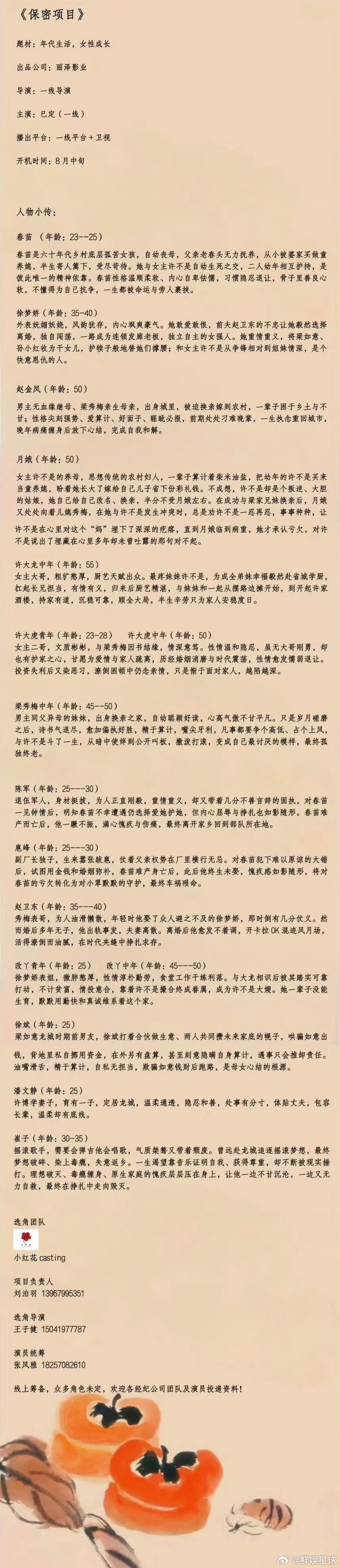张子枫张晚意柿柿如意组讯张子枫张晚意柿柿如意8月中旬开机 充满烟火气的年代大戏来