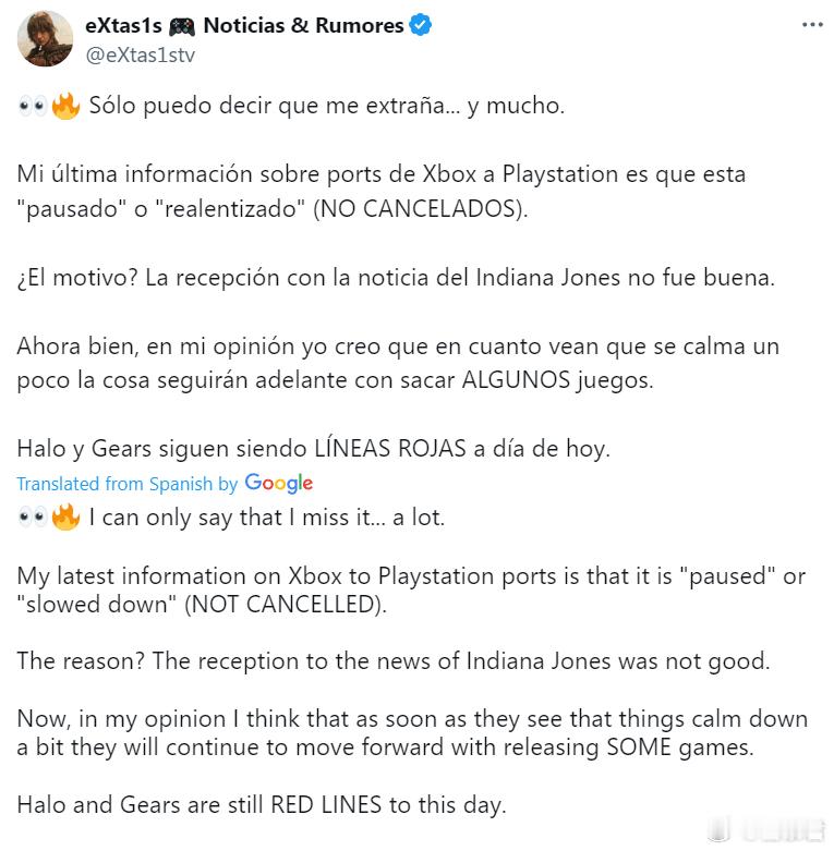 #Xbox# 西语小哥：Xbox向PS移植的脚本放缓，原因是夺宝奇兵游戏宣称反响