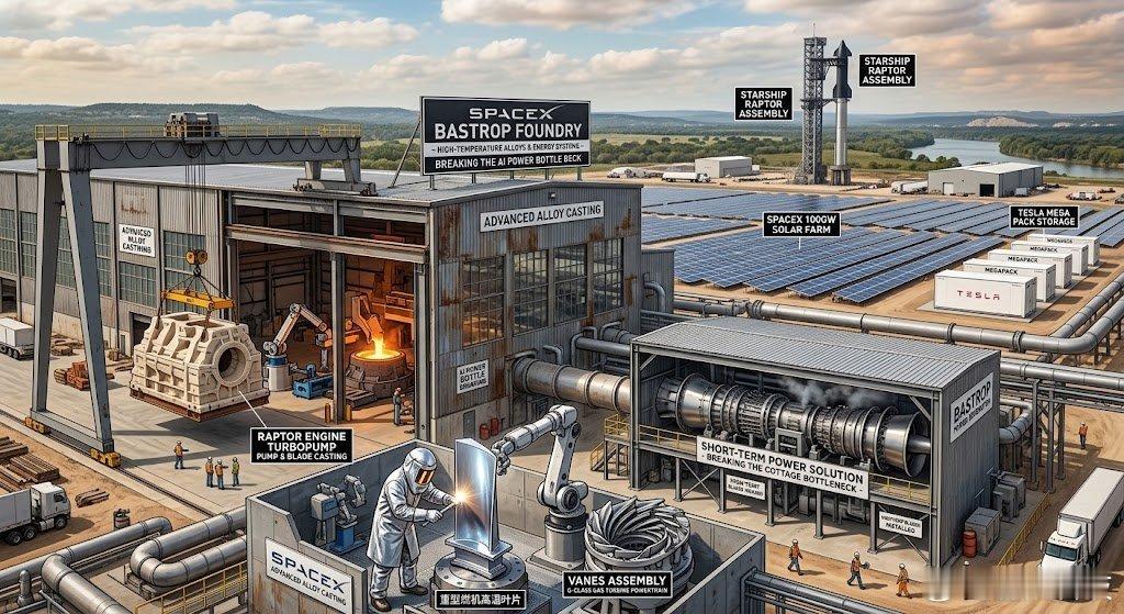 马斯克自产涡轮叶片提前18个月投运SpaceX 正在得州 Bastrop 筹建自
