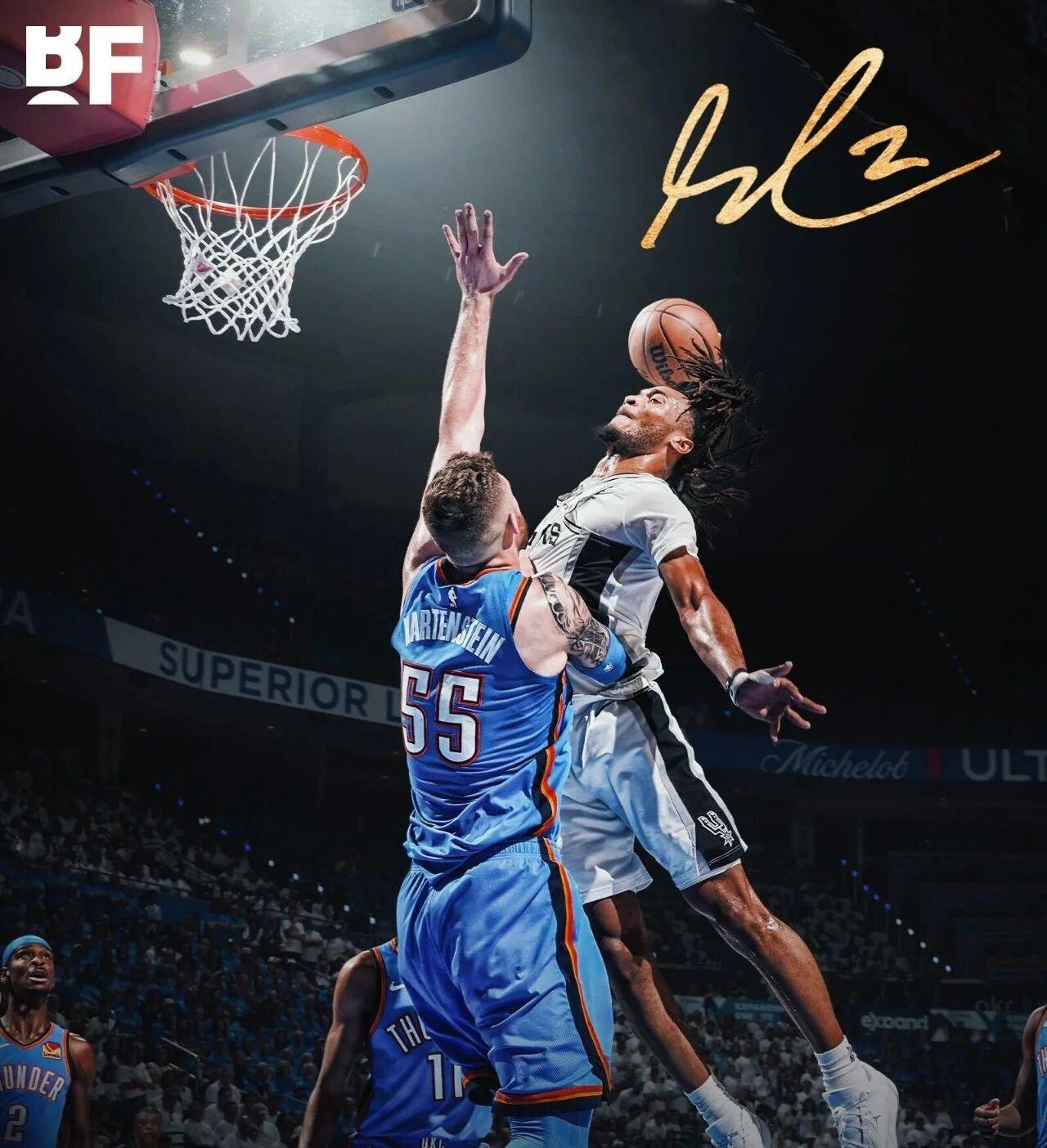 NBA今日最佳扣篮！西决G2马刺遗憾失利。马刺外线核心卡塞尔上演惊天隔扣哈滕的精