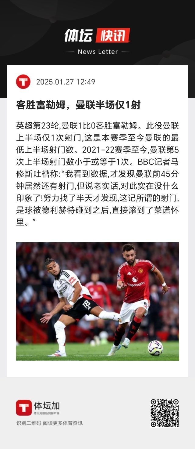 2021-22赛季至今，曼联第5次上半场射门数小于或等于1次。这说明什么？ 