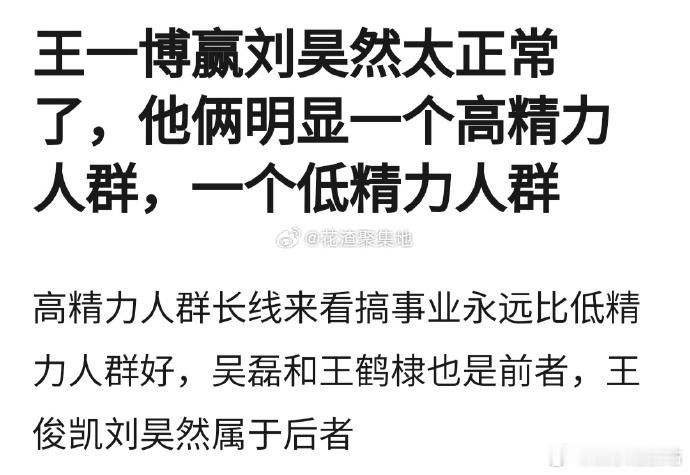 网友说王一博 吴磊 王鹤棣是高精力人群，王俊凯 刘昊然是低精力人群，还低精力人群