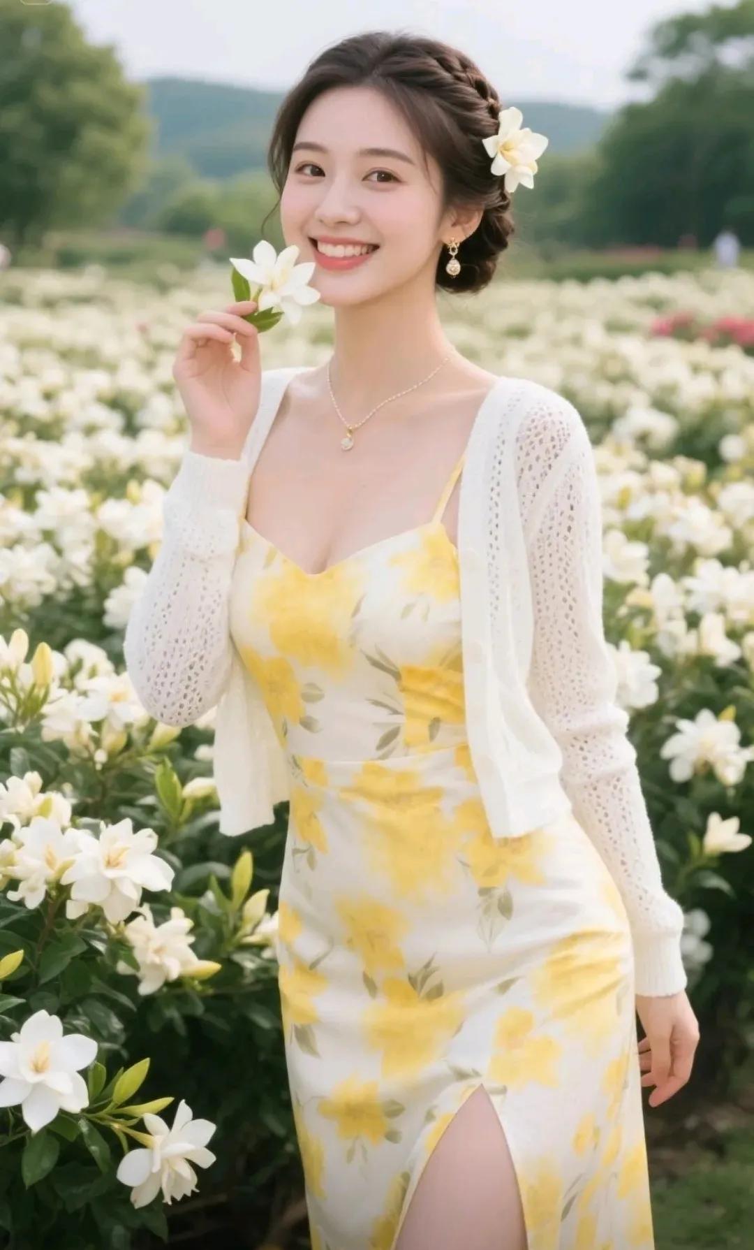 春日花海中的甜美少女，绽放如花般灿烂的笑容。🌸💖