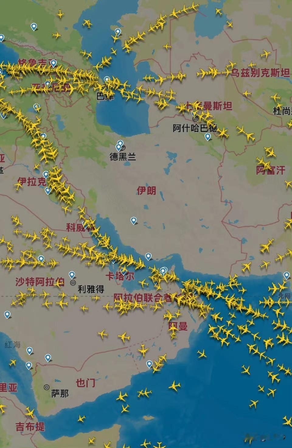 目前伊朗空域民航飞行仍未恢复。