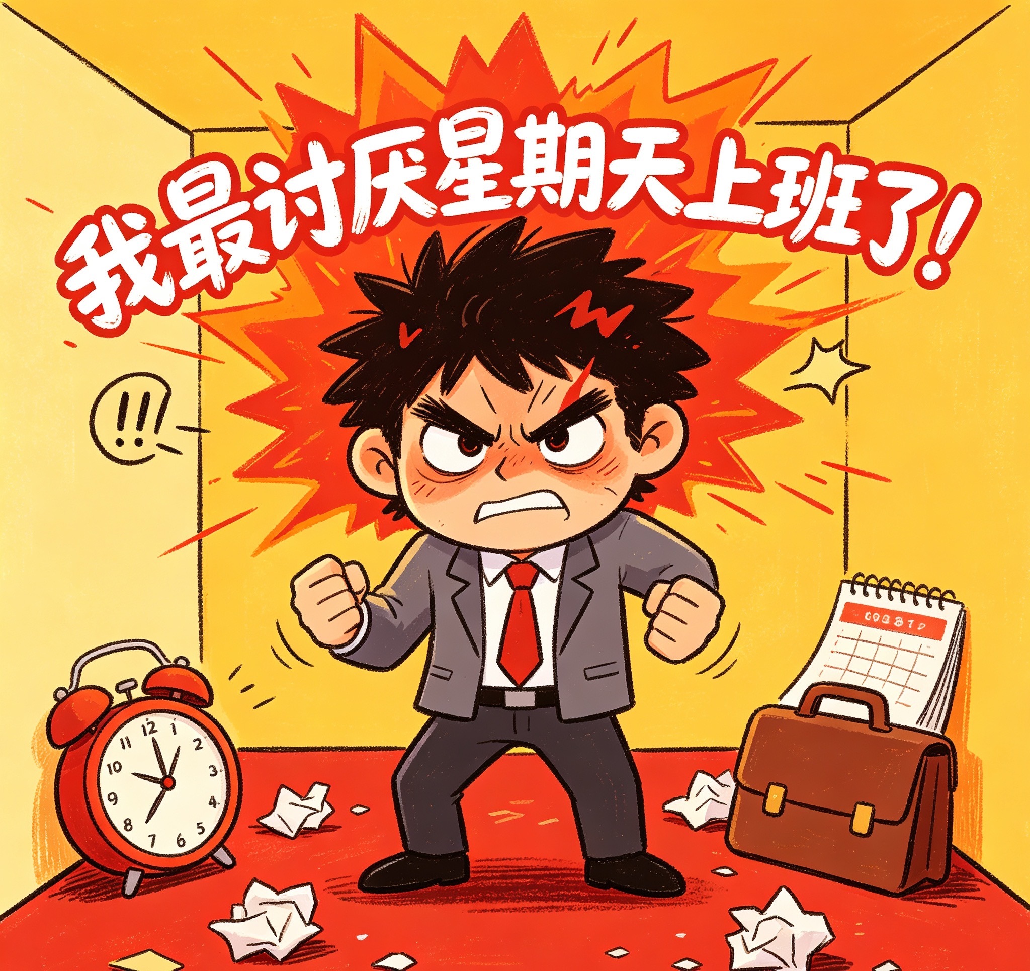 这周日要上班，真烦！我最讨厌星期天上班了！ ​​​