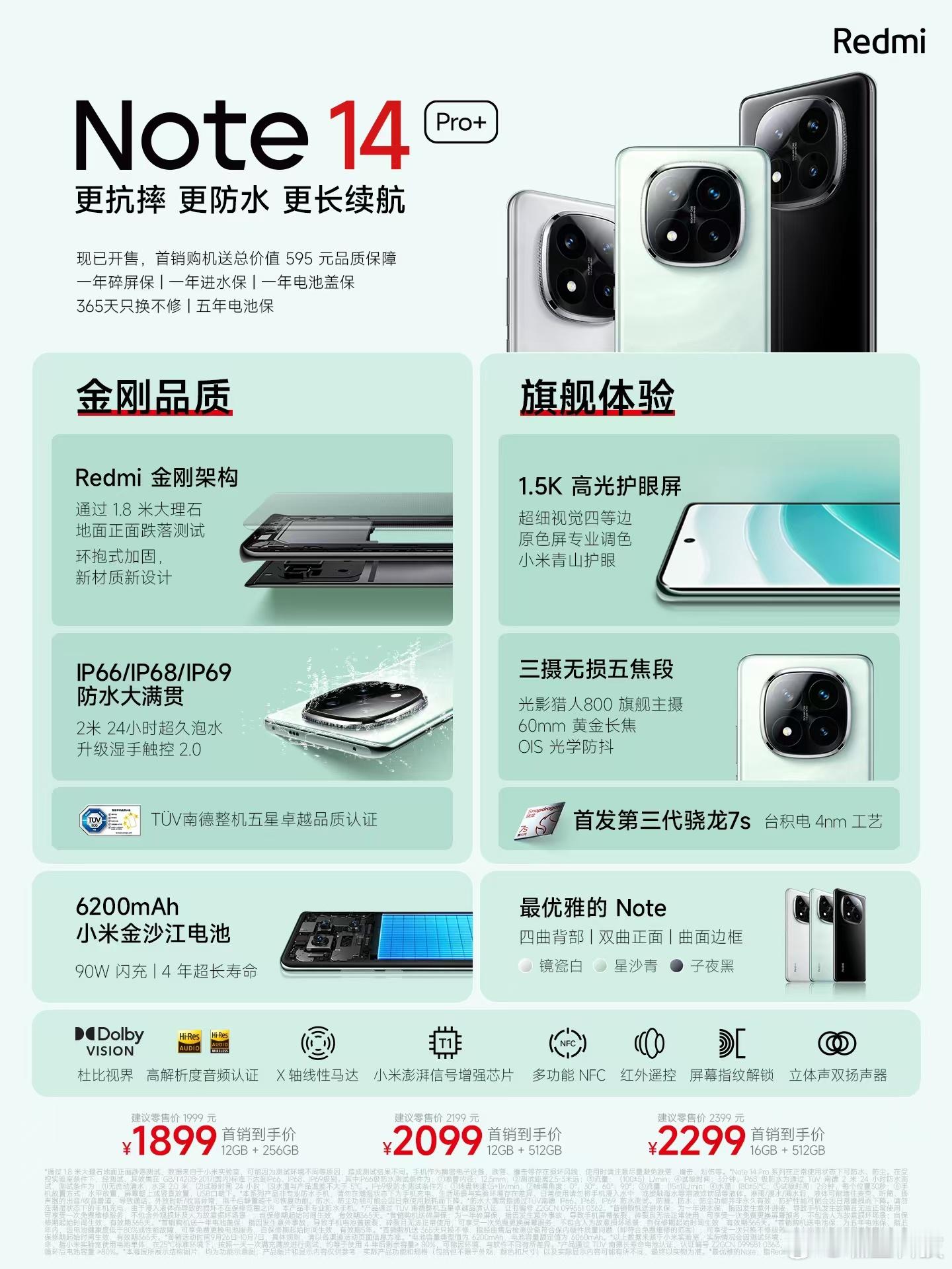 Note 14 Pro+首销到手价 1899 元起[干杯]Redmi 金刚架构，