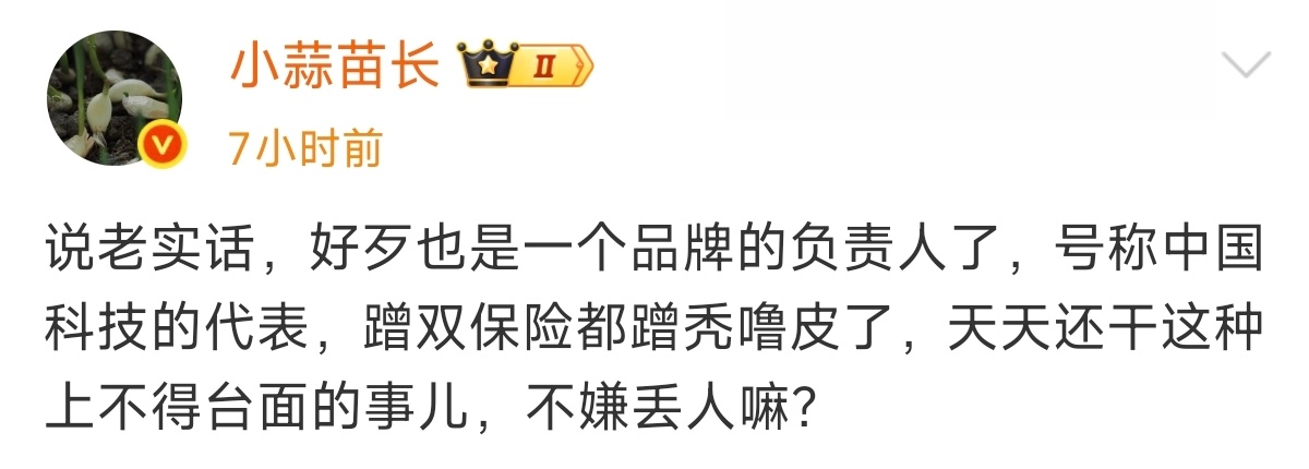 大家觉得小蒜苗说的这个品牌负责人是谁呀？是谁声称是中国科技的代表，还做了什么丢人