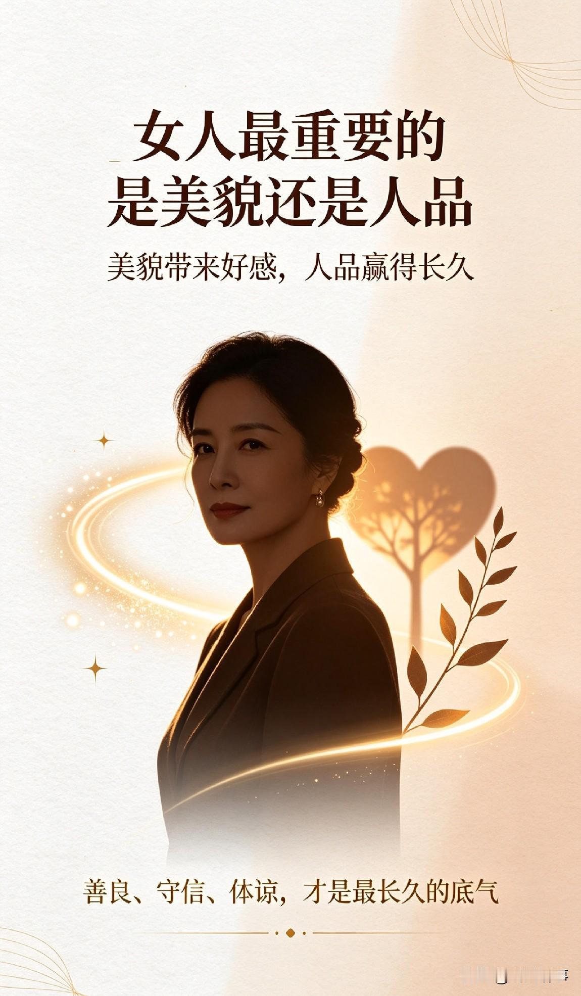 比起转瞬即逝的美貌，人品才是一个女人最长久的底气。好看的外表第一眼吸引人，可容颜