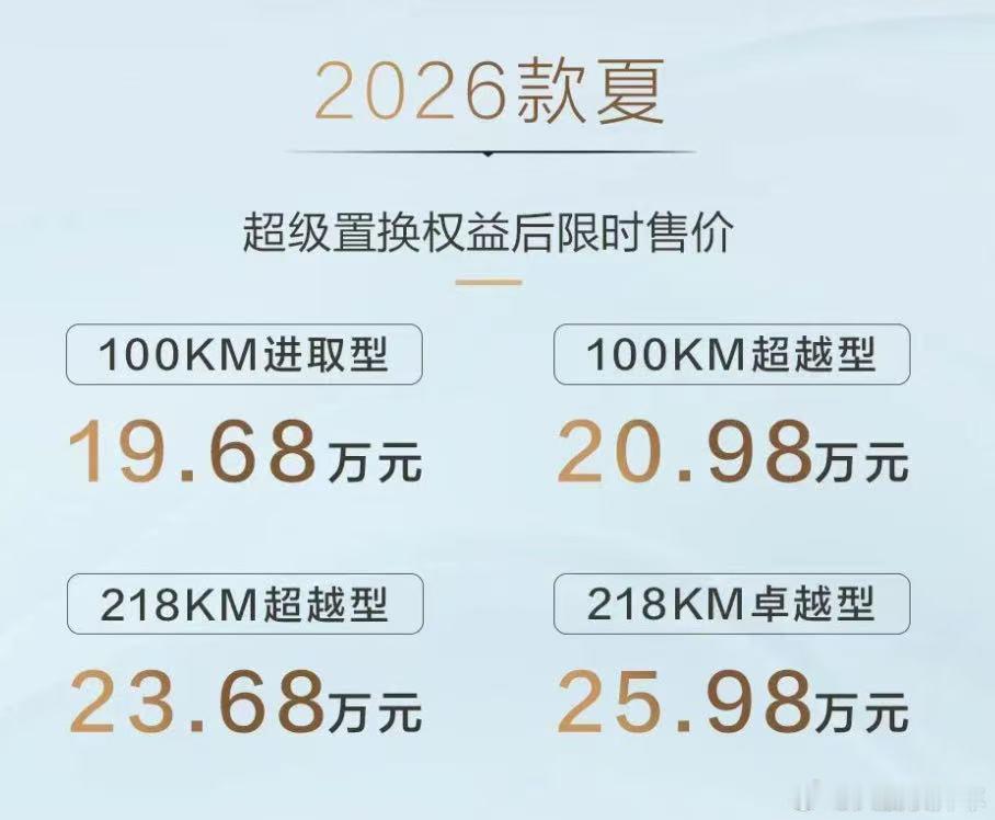 26款比亚迪夏上市，共4个配置，价格19.68-25.98w（含置换补贴）。新增