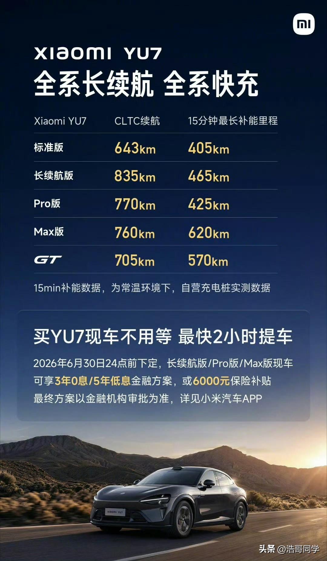 小米把造车细分的明明白白的。
光小米YU7系列就有5款车型，这5款车型全是长续航
