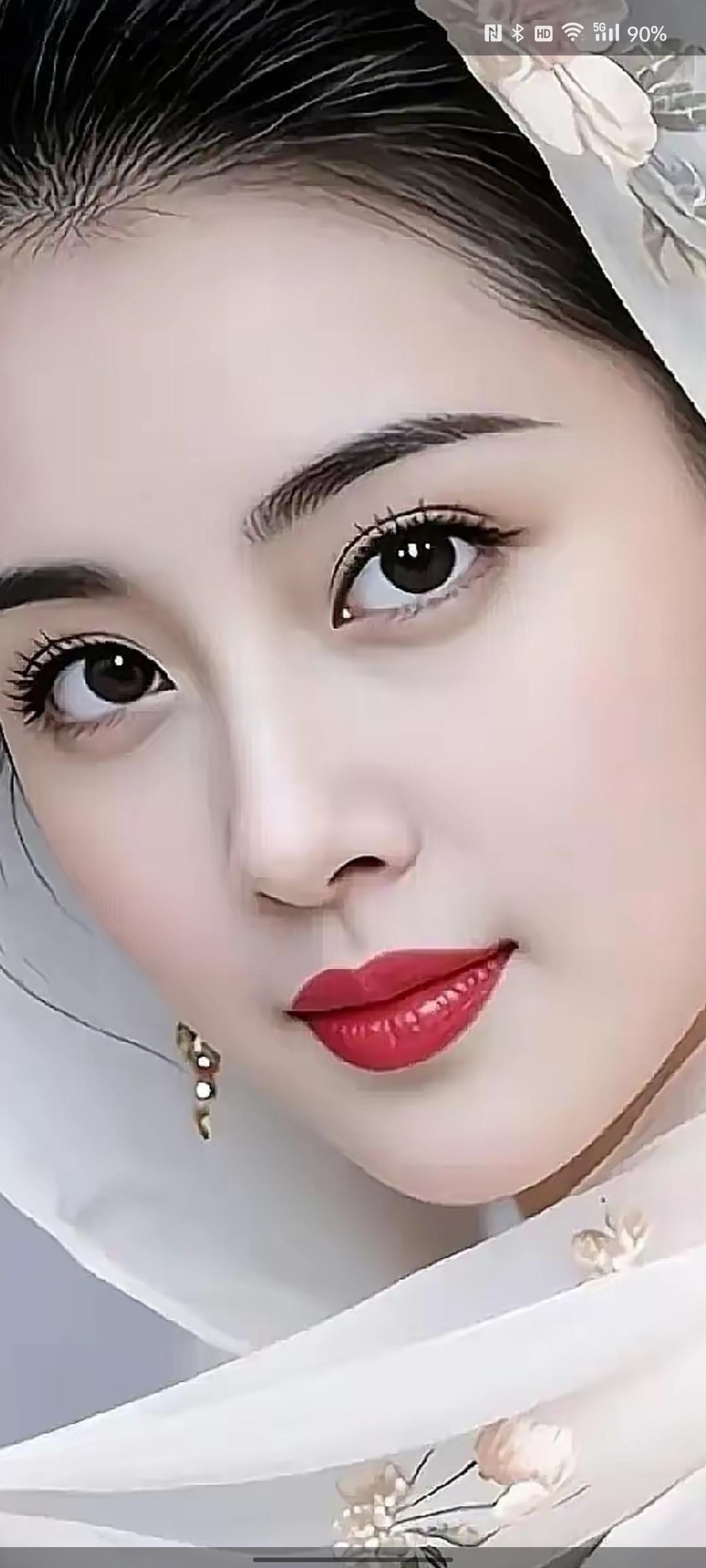 惊艳的东方美人，红唇与白纱的完美结合，尽显古典韵味。