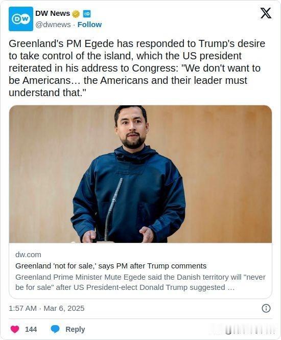 双语简讯：Greenland's PM Egede has responded 