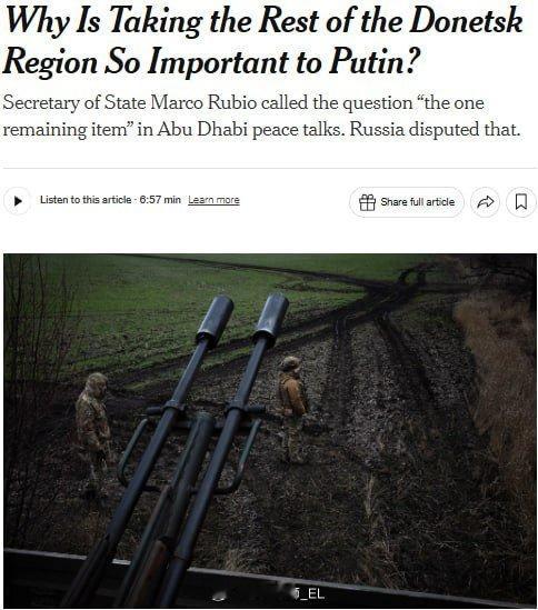 《纽约时报》：若泽连斯基破坏和平协议，顿巴斯将成为俄罗斯发动新攻势的跳板▪️《纽