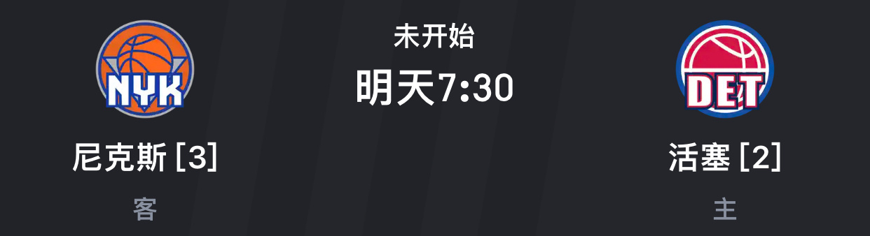 明天加油，争取拖入抢七[悲伤]活塞vs尼克斯 ​​​