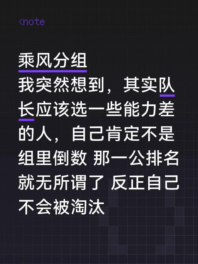 乘风分组我突然想到，其实队长应该选一些能力差的人，自己肯定不是组里倒数 那一公排