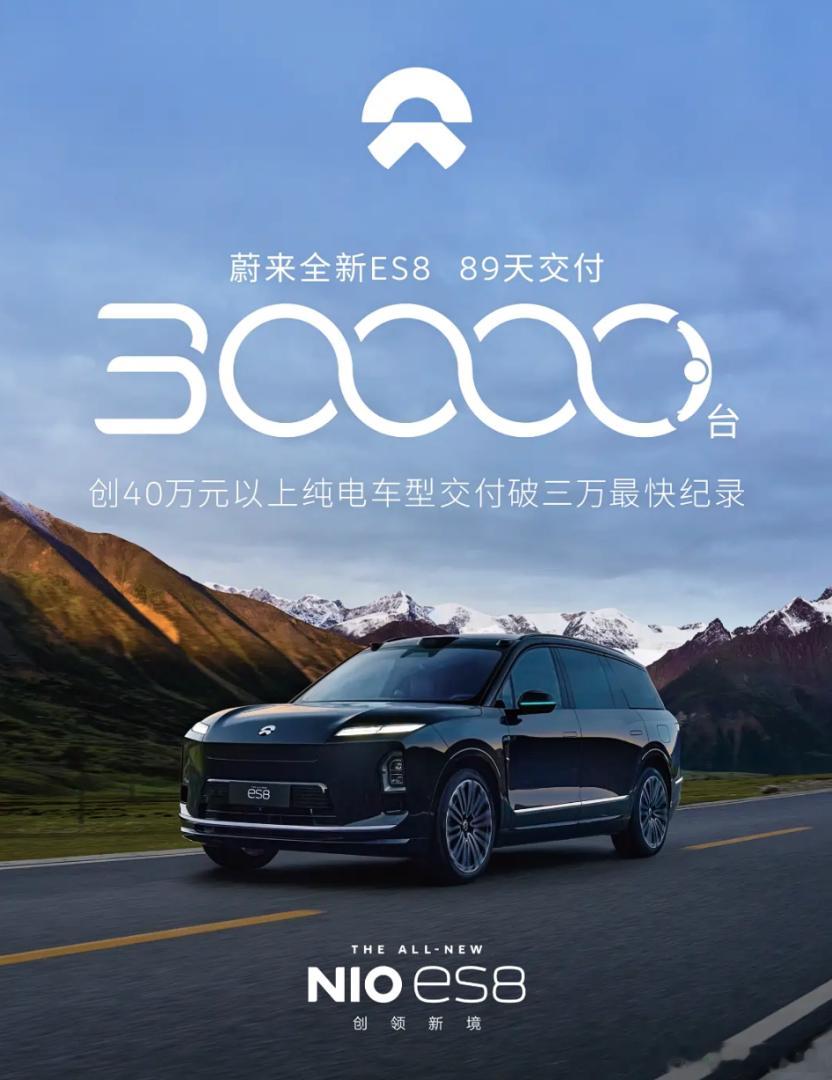 蔚来后劲上来了！日前，全新蔚来ES8迎来了第30000台的新车交付，总用时89天