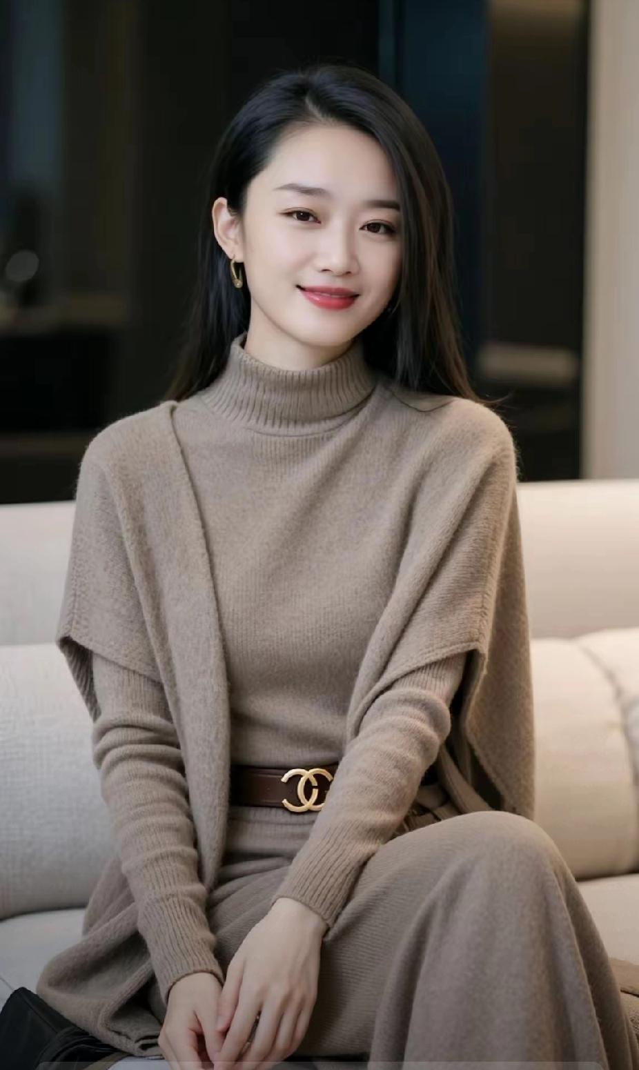 温暖冬日穿搭，米色毛衣搭配高腰裤，尽显优雅气质！