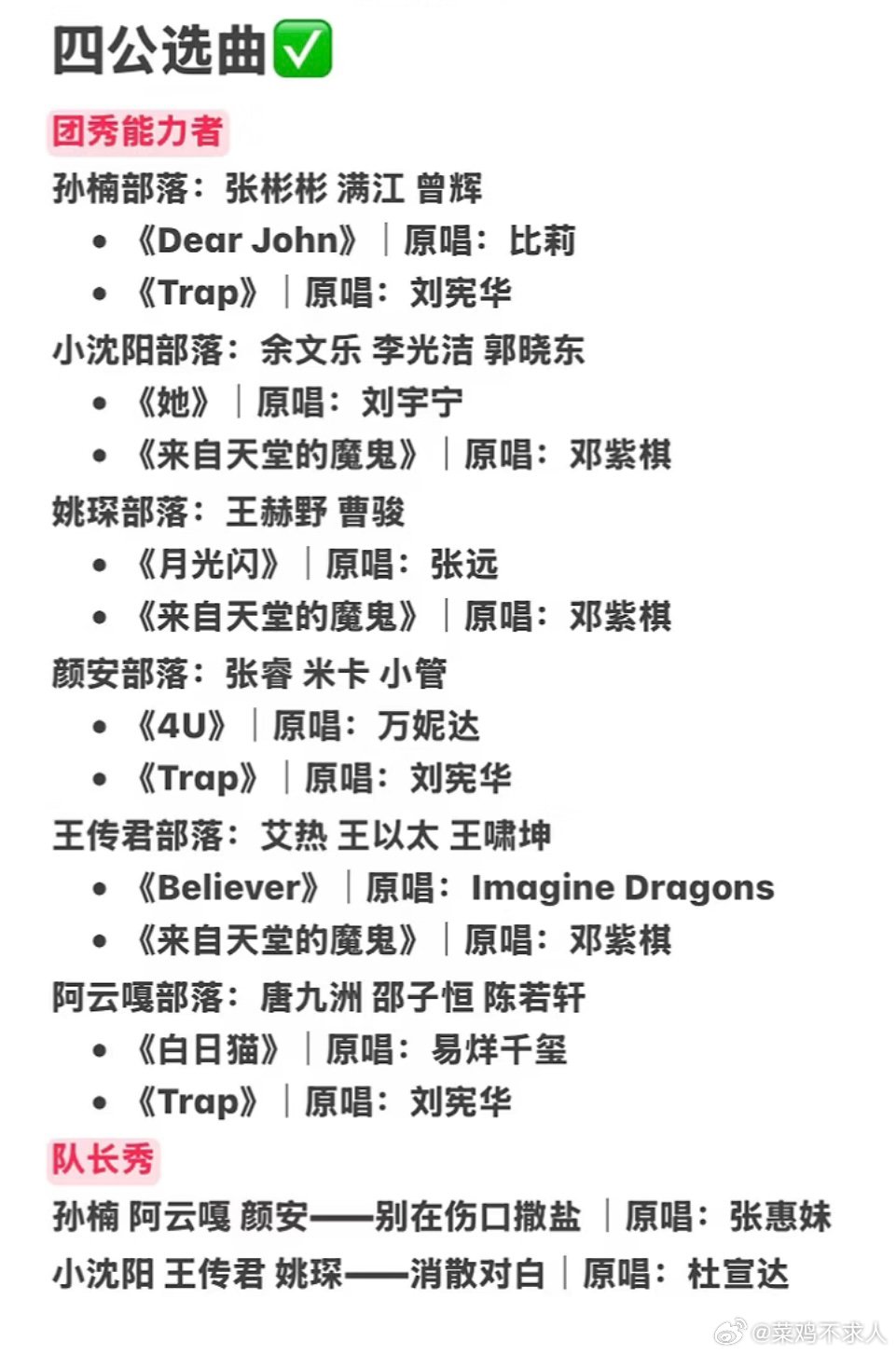 阿云嘎部落唱易烊千玺白日猫阿云嘎陈若轩唐九洲邵子恒唱白日猫阿云嘎部落唱易烊千玺白