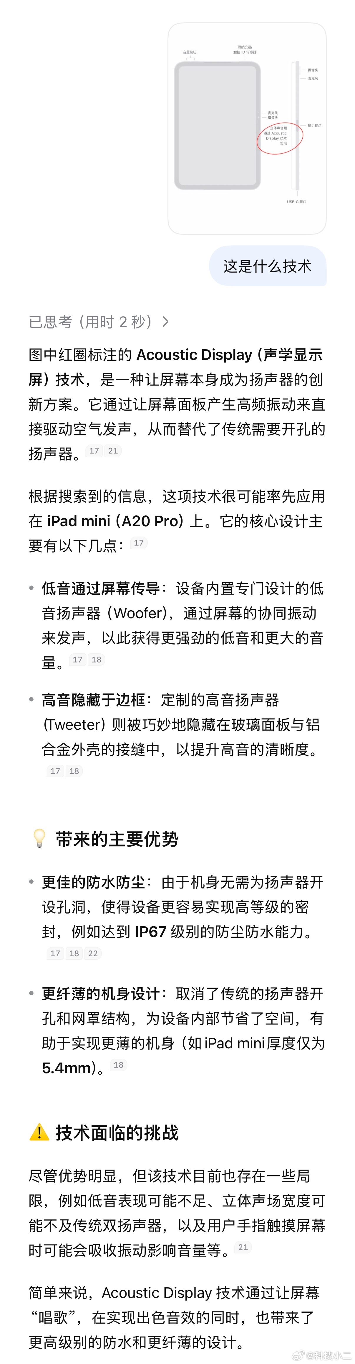 iPad mini 8上的Acoustic Display（声学显示屏）技术，[