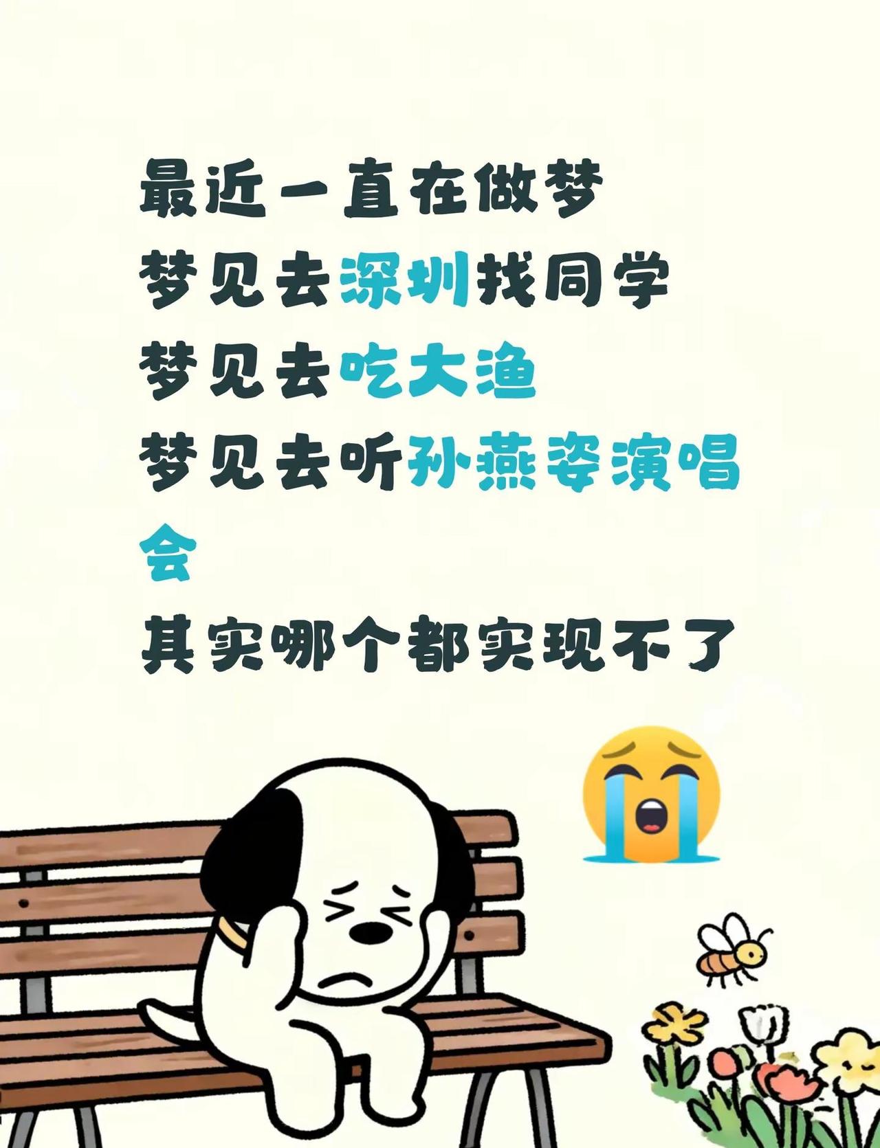 最近一直在做梦梦见去深圳找同学梦见去吃大渔梦见去听孙燕姿演唱会其实哪个都实现不了