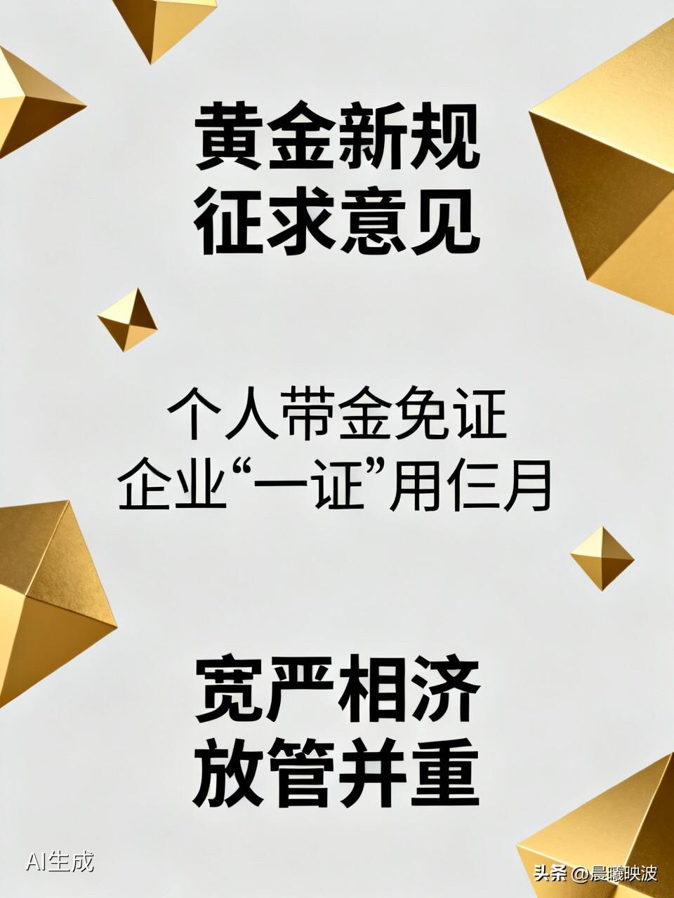 央行海关联手“松绑”！黄金新规征求意见：个人带金免证，企业“一证”用仨月

  