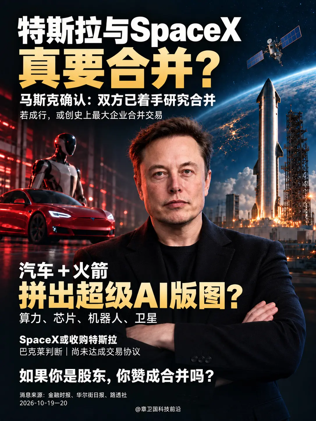 特斯拉与SpaceX，真要合并？马斯克确认：双方已着手研究合并。汽车＋...
